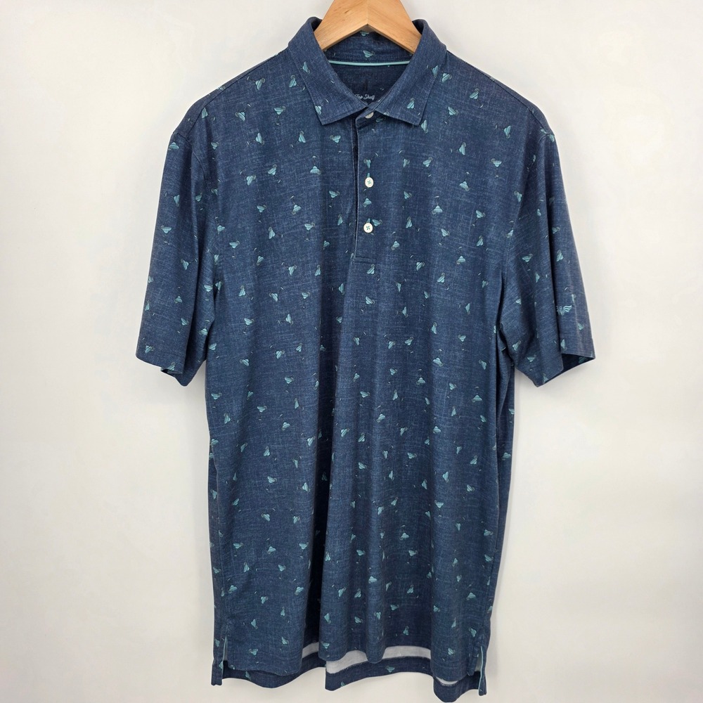 Johnnie-O Top Shelf Polo Shirt Mens Large Blue Margarita Print Golf Performance - Picture 2 of 8